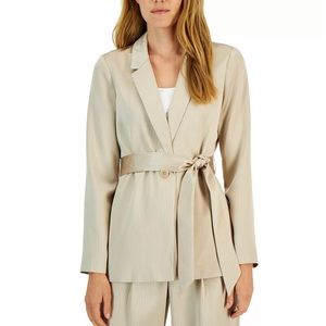 Alfani Women’s Suit Set (satin blazer & matching wide leg pants) - cream stripe
